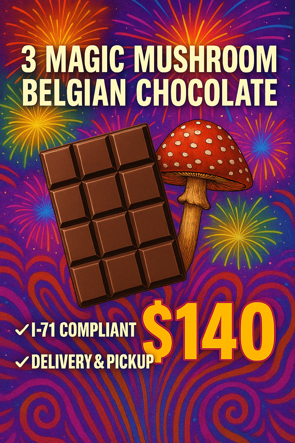 PolkaDot Magic Mushroom Belgian Chocolate Bars – 3 for $140 Washington DC I-71 compliant deal” “PolkaDot mushroom chocolate bundle – 3 Belgian chocolate bars for $140 DC delivery” “Buy PolkaDot Magic Mushroom Belgian Chocolate in Washington DC – special deal” “I-71 compliant psilocybin chocolate promotion – 3 PolkaDot bars for $140 DC” “PolkaDot Magic Mushroom Chocolate Bars with psychedelic design – DC cannabis gifting deal” Magic Mushroom Chocolate